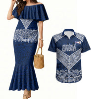 American Samoa Eagle Couples Matching Mermaid Dress and Hawaiian Shirt Sea Turtle Traditional Polynesian Tribal Tattoo