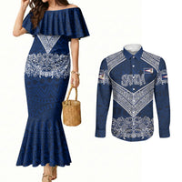 American Samoa Eagle Couples Matching Mermaid Dress and Long Sleeve Button Shirt Sea Turtle Traditional Polynesian Tribal Tattoo