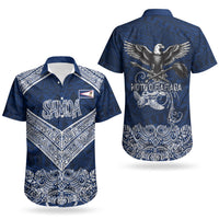 American Samoa Eagle Couples Matching Off Shoulder Maxi Dress and Hawaiian Shirt Sea Turtle Traditional Polynesian Tribal Tattoo