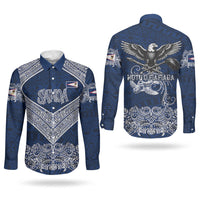 American Samoa Eagle Couples Matching Off Shoulder Short Dress and Long Sleeve Button Shirt Sea Turtle Traditional Polynesian Tribal Tattoo