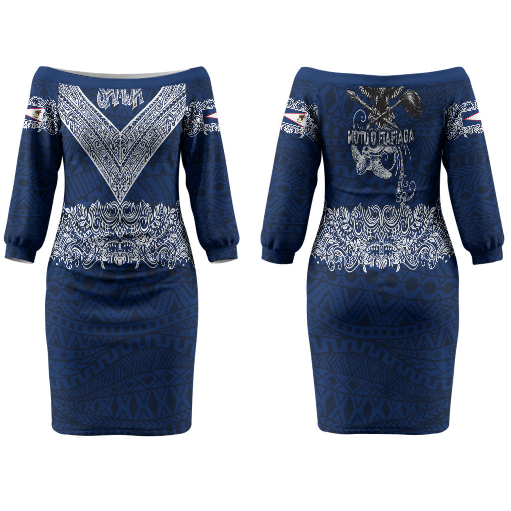 American Samoa Eagle Couples Matching Off The Shoulder Long Sleeve Dress and Hawaiian Shirt Sea Turtle Traditional Polynesian Tribal Tattoo