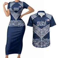 American Samoa Eagle Couples Matching Short Sleeve Bodycon Dress and Hawaiian Shirt Sea Turtle Traditional Polynesian Tribal Tattoo