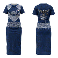American Samoa Eagle Couples Matching Short Sleeve Bodycon Dress and Long Sleeve Button Shirt Sea Turtle Traditional Polynesian Tribal Tattoo