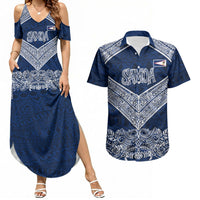 American Samoa Eagle Couples Matching Summer Maxi Dress and Hawaiian Shirt Sea Turtle Traditional Polynesian Tribal Tattoo