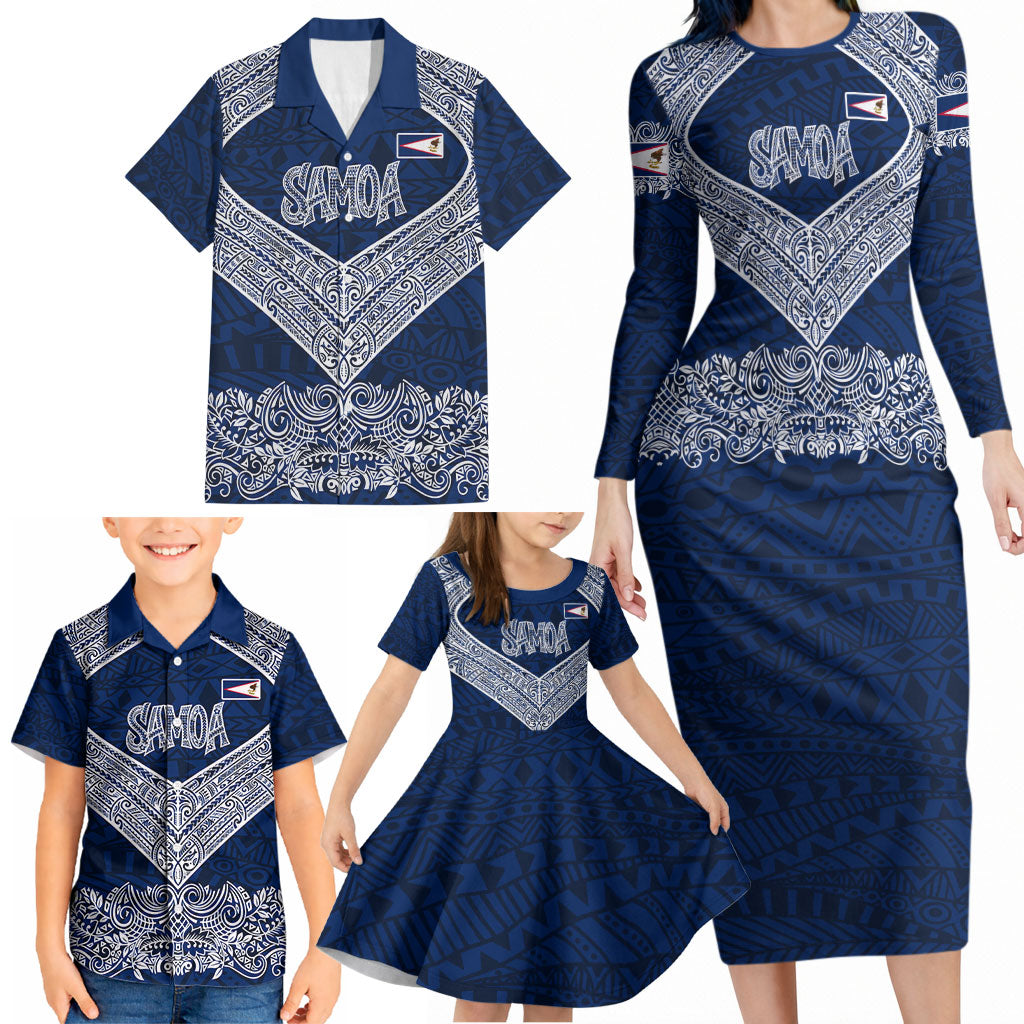 American Samoa Eagle Family Matching Long Sleeve Bodycon Dress and Hawaiian Shirt Sea Turtle Traditional Polynesian Tribal Tattoo TS04 - Polynesian Pride