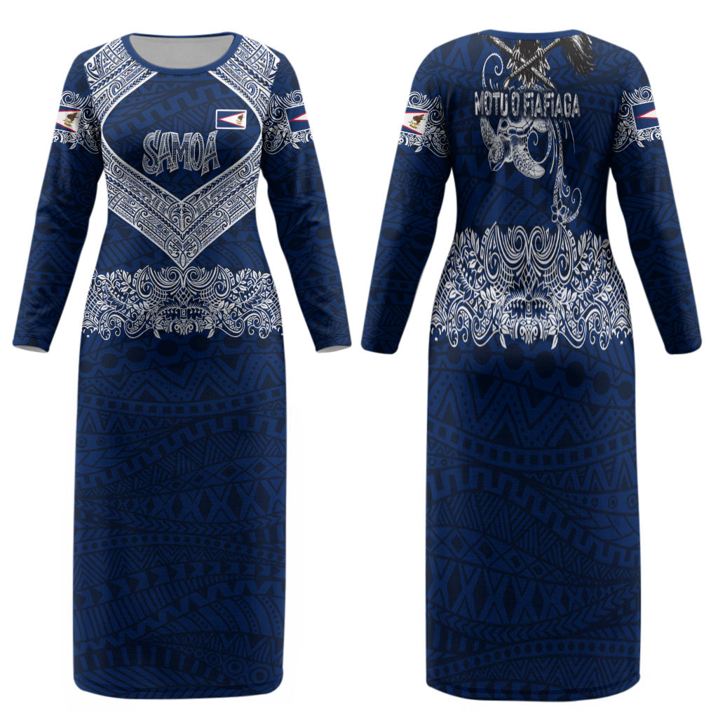 American Samoa Eagle Family Matching Long Sleeve Bodycon Dress and Hawaiian Shirt Sea Turtle Traditional Polynesian Tribal Tattoo
