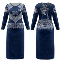 American Samoa Eagle Family Matching Long Sleeve Bodycon Dress and Hawaiian Shirt Sea Turtle Traditional Polynesian Tribal Tattoo