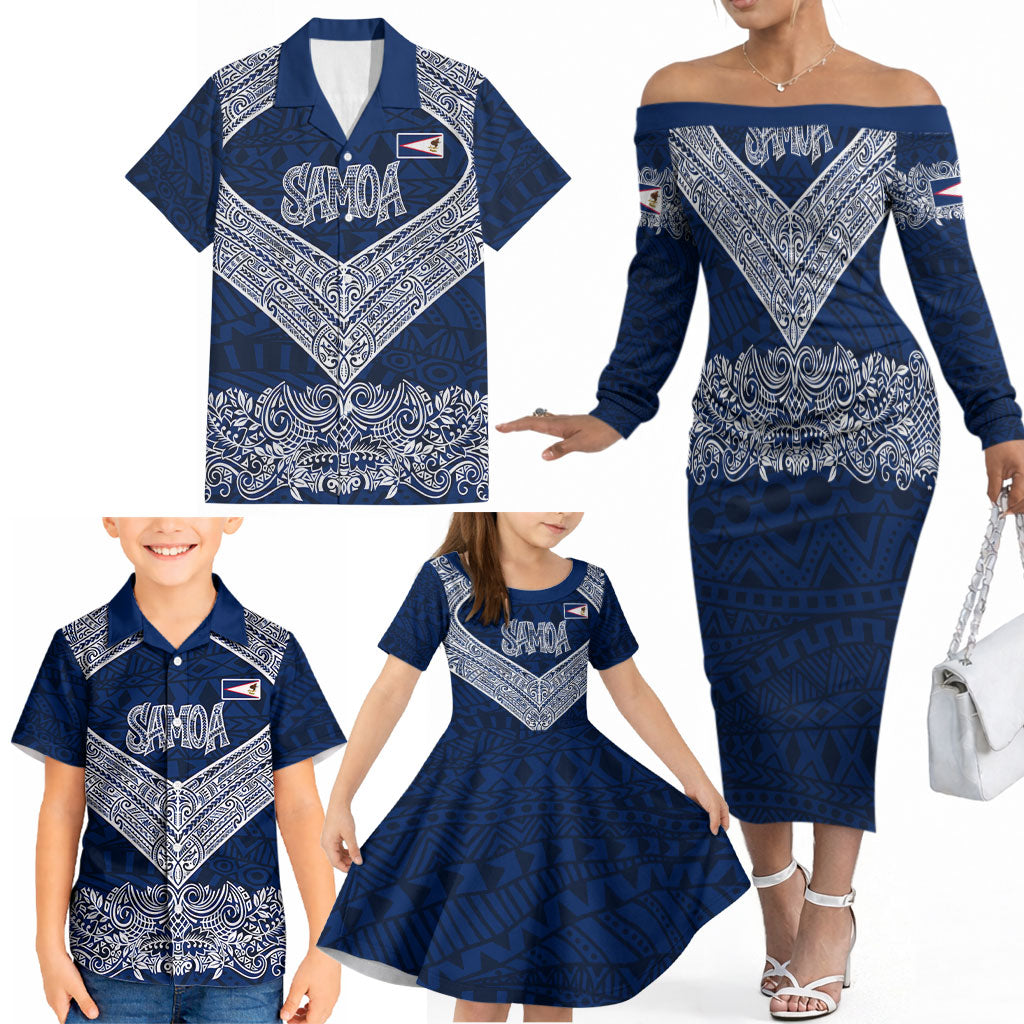 American Samoa Eagle Family Matching Off The Shoulder Long Sleeve Dress and Hawaiian Shirt Sea Turtle Traditional Polynesian Tribal Tattoo TS04 - Polynesian Pride