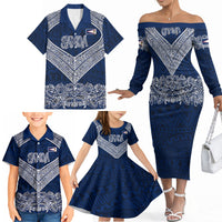 American Samoa Eagle Family Matching Off The Shoulder Long Sleeve Dress and Hawaiian Shirt Sea Turtle Traditional Polynesian Tribal Tattoo