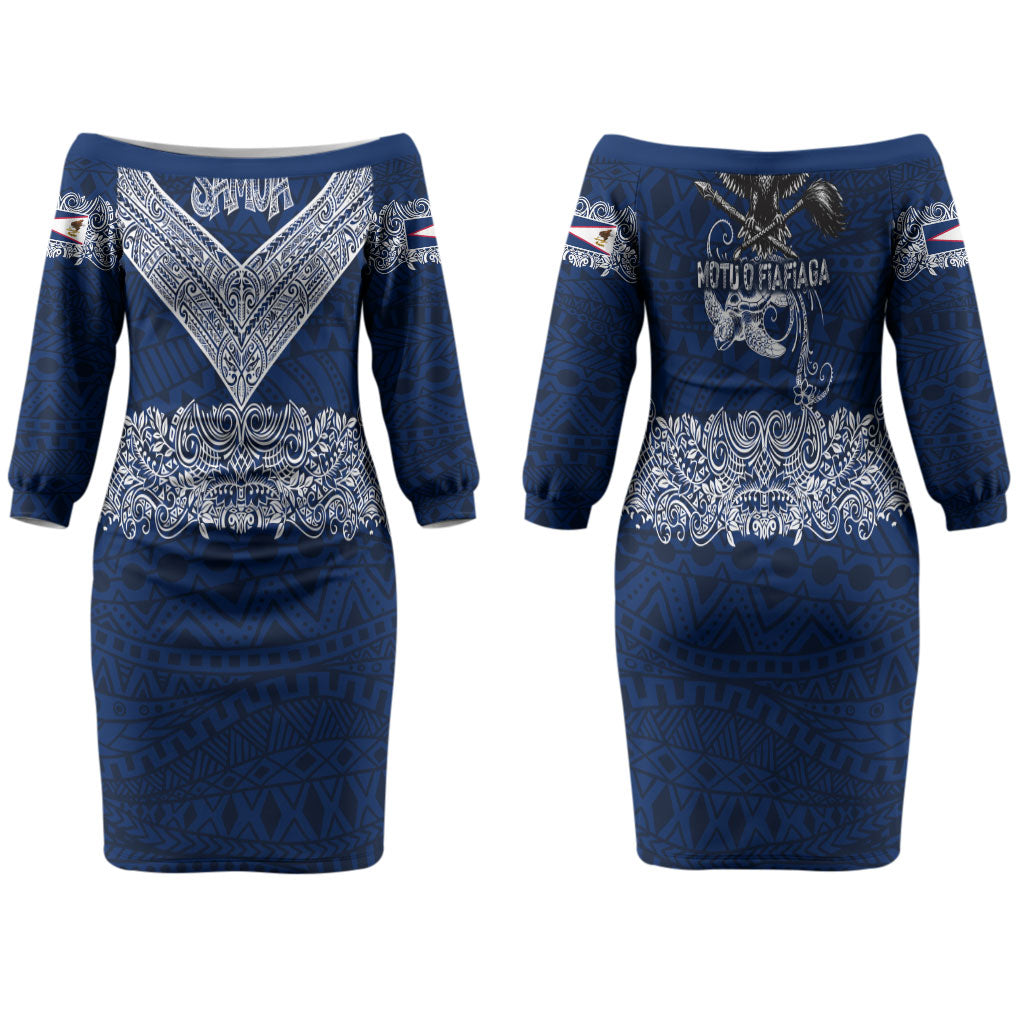 American Samoa Eagle Family Matching Off The Shoulder Long Sleeve Dress and Hawaiian Shirt Sea Turtle Traditional Polynesian Tribal Tattoo