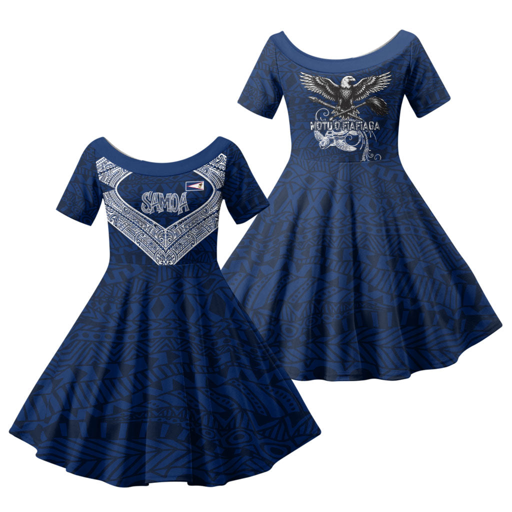 American Samoa Eagle Family Matching Short Sleeve Bodycon Dress and Hawaiian Shirt Sea Turtle Traditional Polynesian Tribal Tattoo