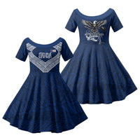 American Samoa Eagle Family Matching Short Sleeve Bodycon Dress and Hawaiian Shirt Sea Turtle Traditional Polynesian Tribal Tattoo
