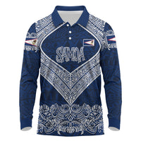 American Samoa Eagle Long Sleeve Polo Shirt Sea Turtle Traditional Polynesian Tribal Tattoo