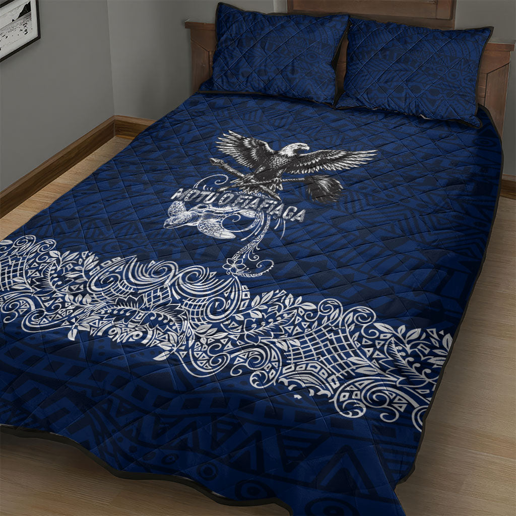 American Samoa Eagle Quilt Bed Set Sea Turtle Traditional Polynesian Tribal Tattoo