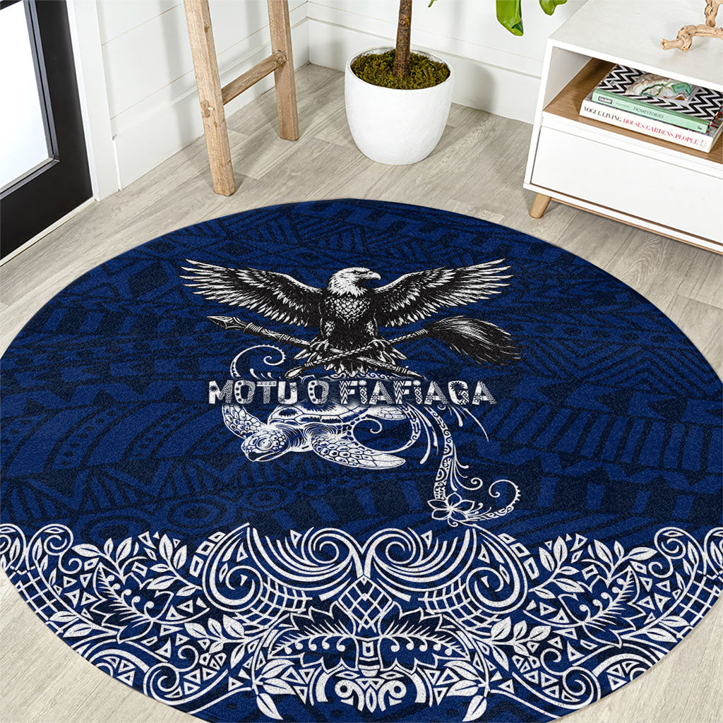 American Samoa Eagle Round Carpet Sea Turtle Traditional Polynesian Tribal Tattoo TS04 Blue White - Polynesian Pride
