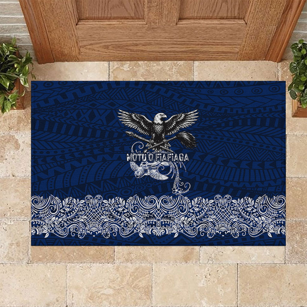 American Samoa Eagle Rubber Doormat Sea Turtle Traditional Polynesian Tribal Tattoo TS04 Blue White - Polynesian Pride
