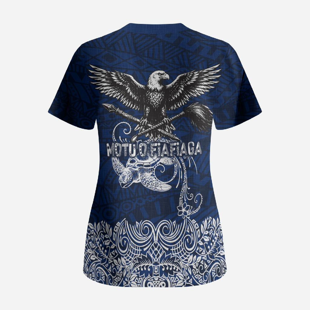American Samoa Eagle Scrub Top Sea Turtle Traditional Polynesian Tribal Tattoo