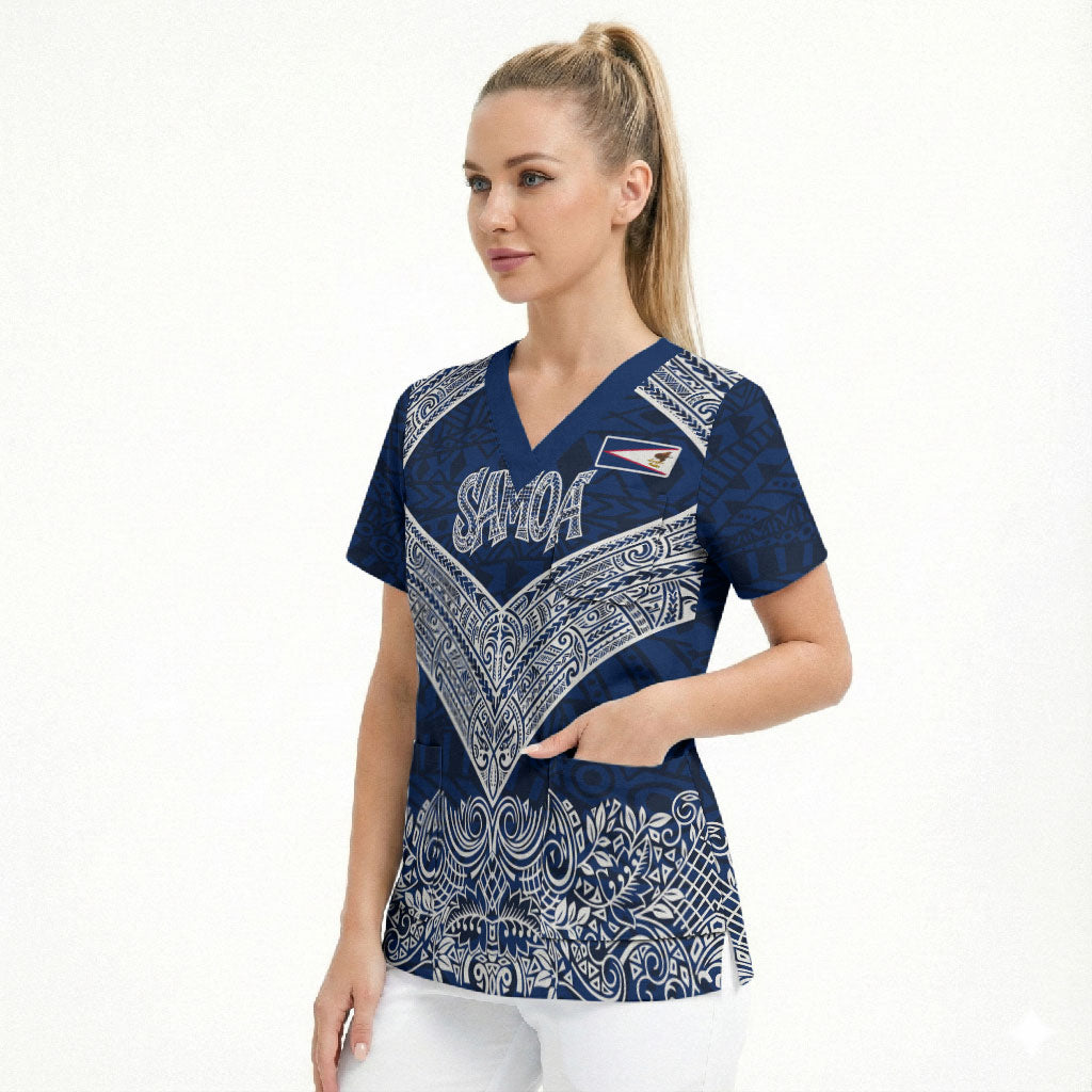 American Samoa Eagle Scrub Top Sea Turtle Traditional Polynesian Tribal Tattoo