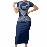 American Samoa Eagle Short Sleeve Bodycon Dress Sea Turtle Traditional Polynesian Tribal Tattoo