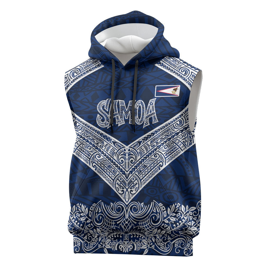 American Samoa Eagle Sleeveless Hoodie Sea Turtle Traditional Polynesian Tribal Tattoo TS04 Blue White - Polynesian Pride