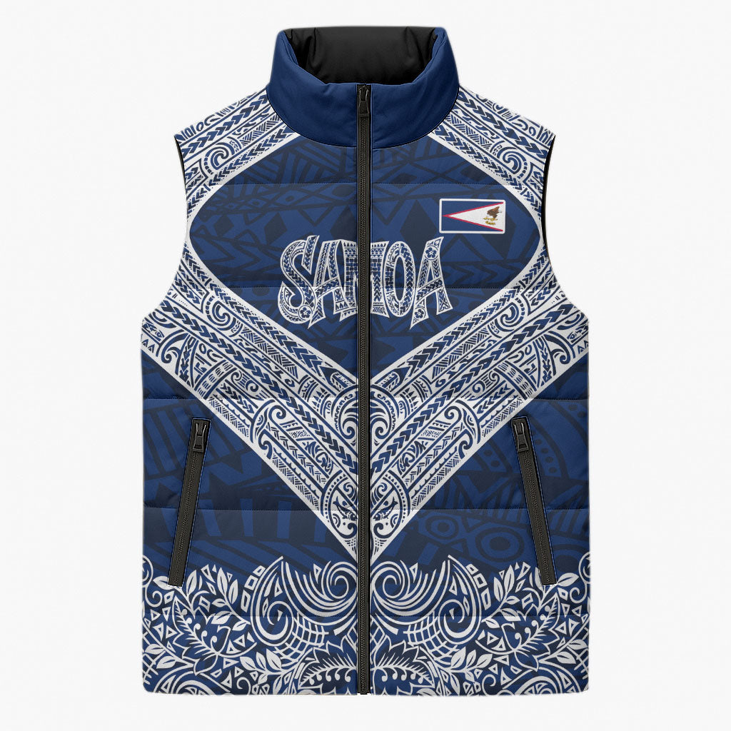American Samoa Eagle Sleeveless Puffer Jacket Sea Turtle Traditional Polynesian Tribal Tattoo