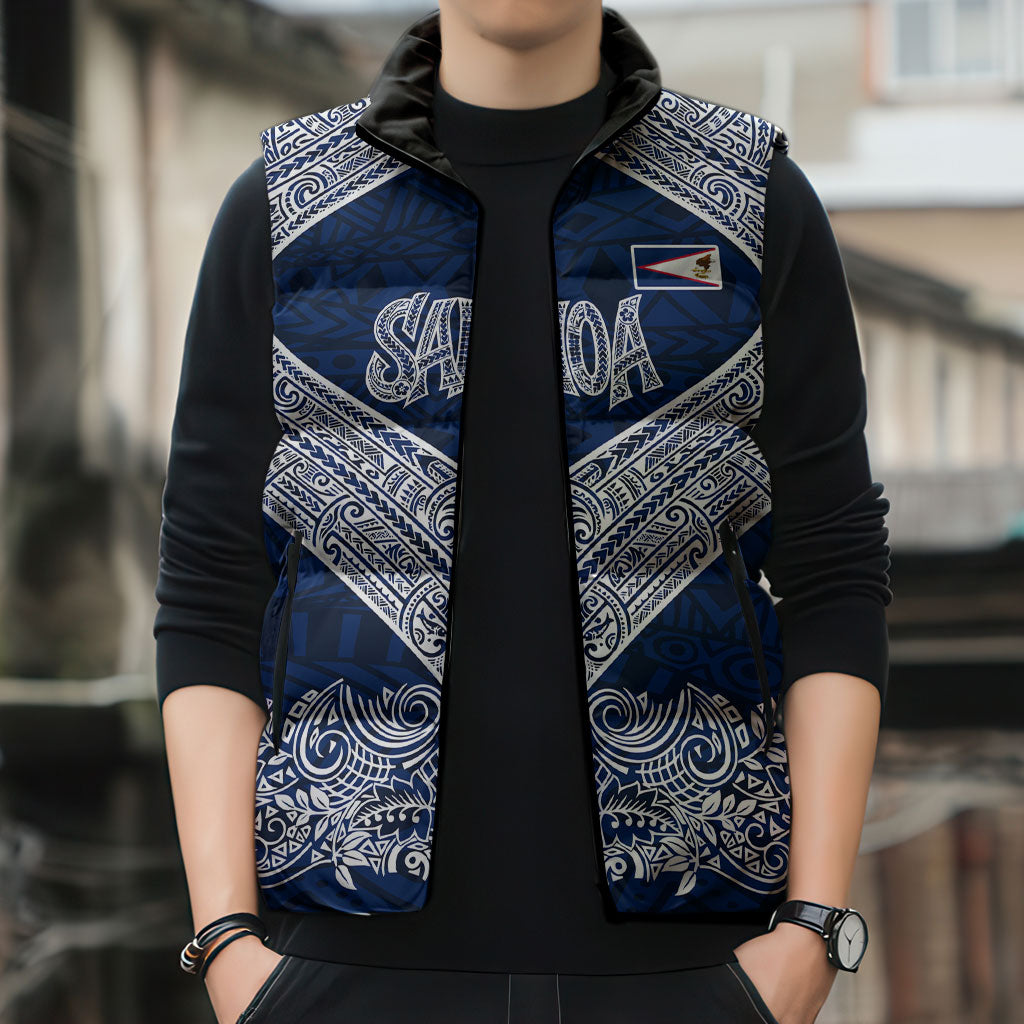American Samoa Eagle Sleeveless Puffer Jacket Sea Turtle Traditional Polynesian Tribal Tattoo