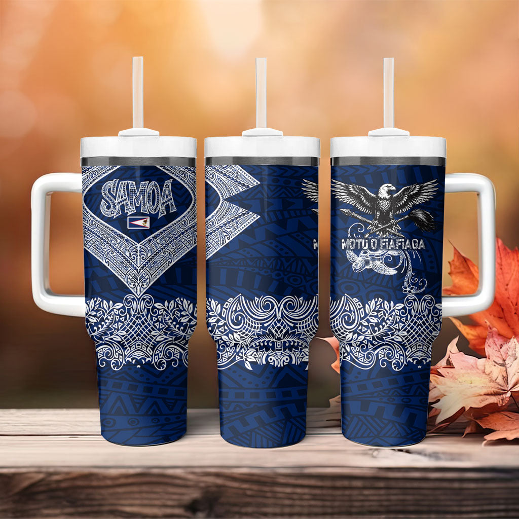 American Samoa Eagle Tumbler With Handle Sea Turtle Traditional Polynesian Tribal Tattoo