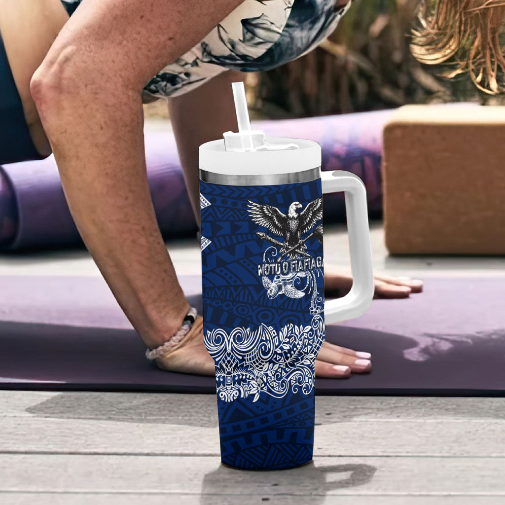 American Samoa Eagle Tumbler With Handle Sea Turtle Traditional Polynesian Tribal Tattoo