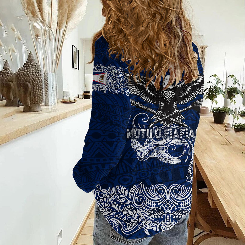 American Samoa Eagle Women Casual Shirt Sea Turtle Traditional Polynesian Tribal Tattoo