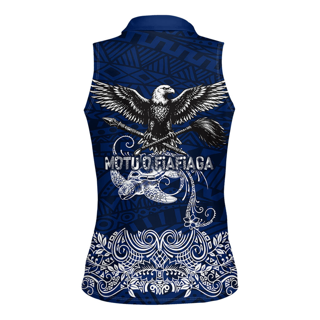 American Samoa Eagle Women Sleeveless Polo Shirt Sea Turtle Traditional Polynesian Tribal Tattoo