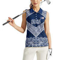 American Samoa Eagle Women Sleeveless Polo Shirt Sea Turtle Traditional Polynesian Tribal Tattoo