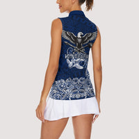 American Samoa Eagle Women Sleeveless Polo Shirt Sea Turtle Traditional Polynesian Tribal Tattoo