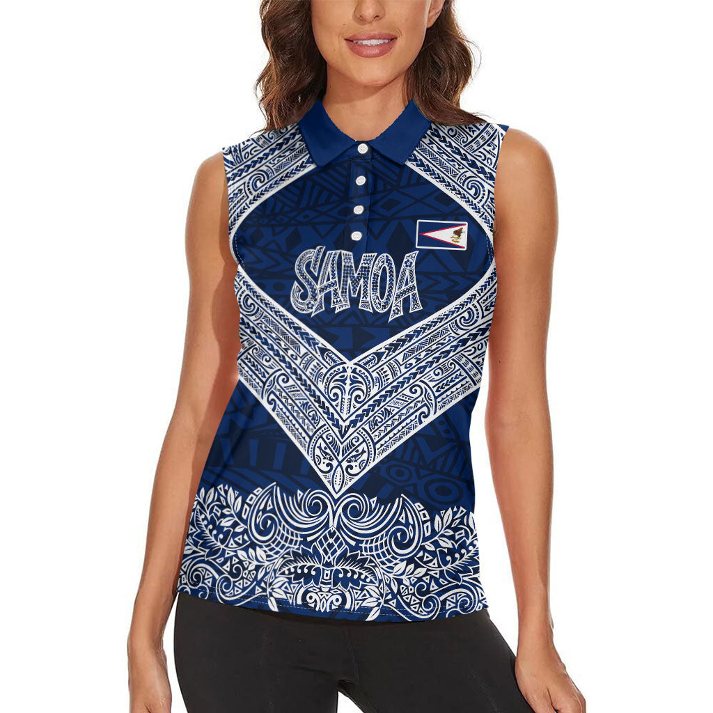 American Samoa Eagle Women Sleeveless Polo Shirt Sea Turtle Traditional Polynesian Tribal Tattoo