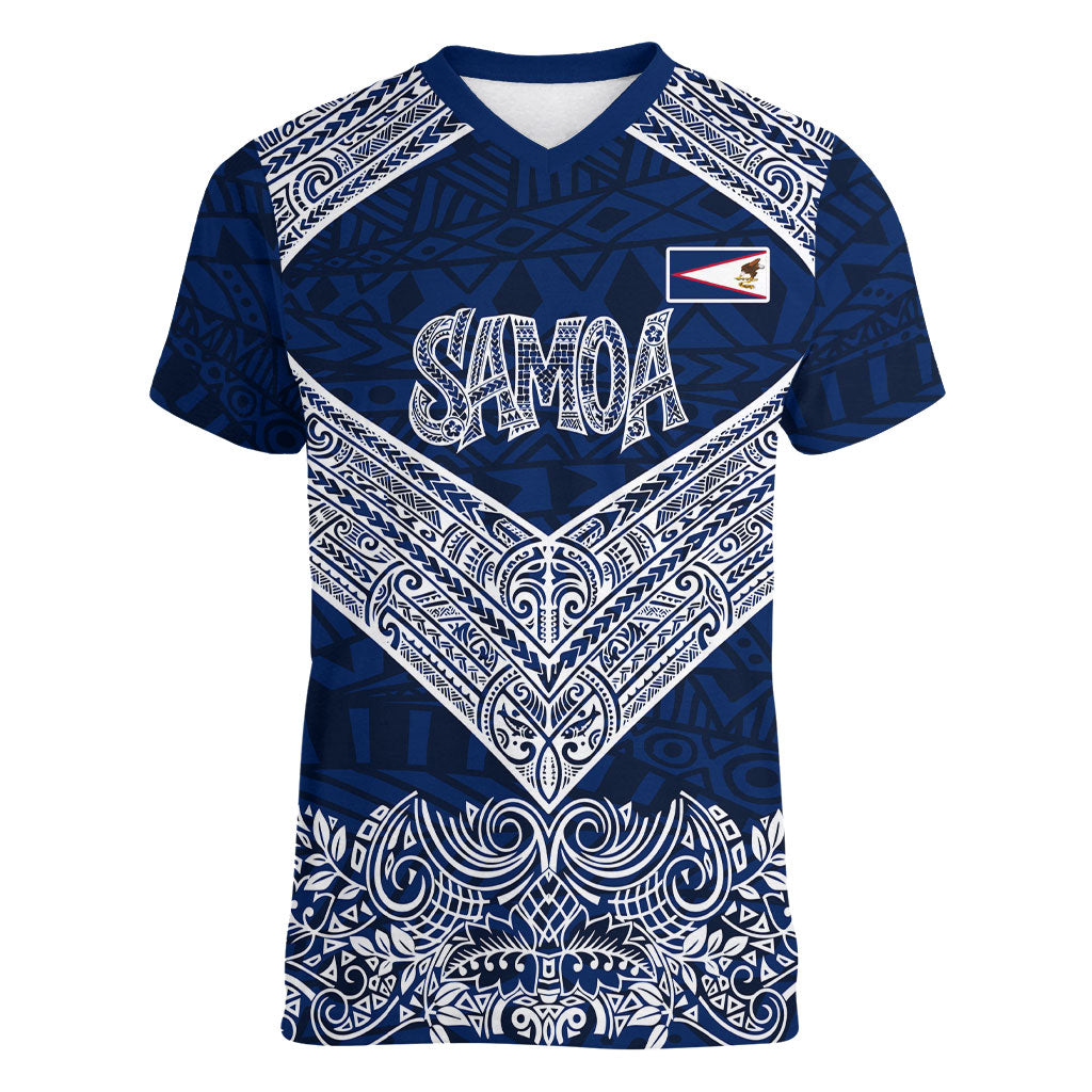 American Samoa Eagle Women V-Neck T-Shirt Sea Turtle Traditional Polynesian Tribal Tattoo