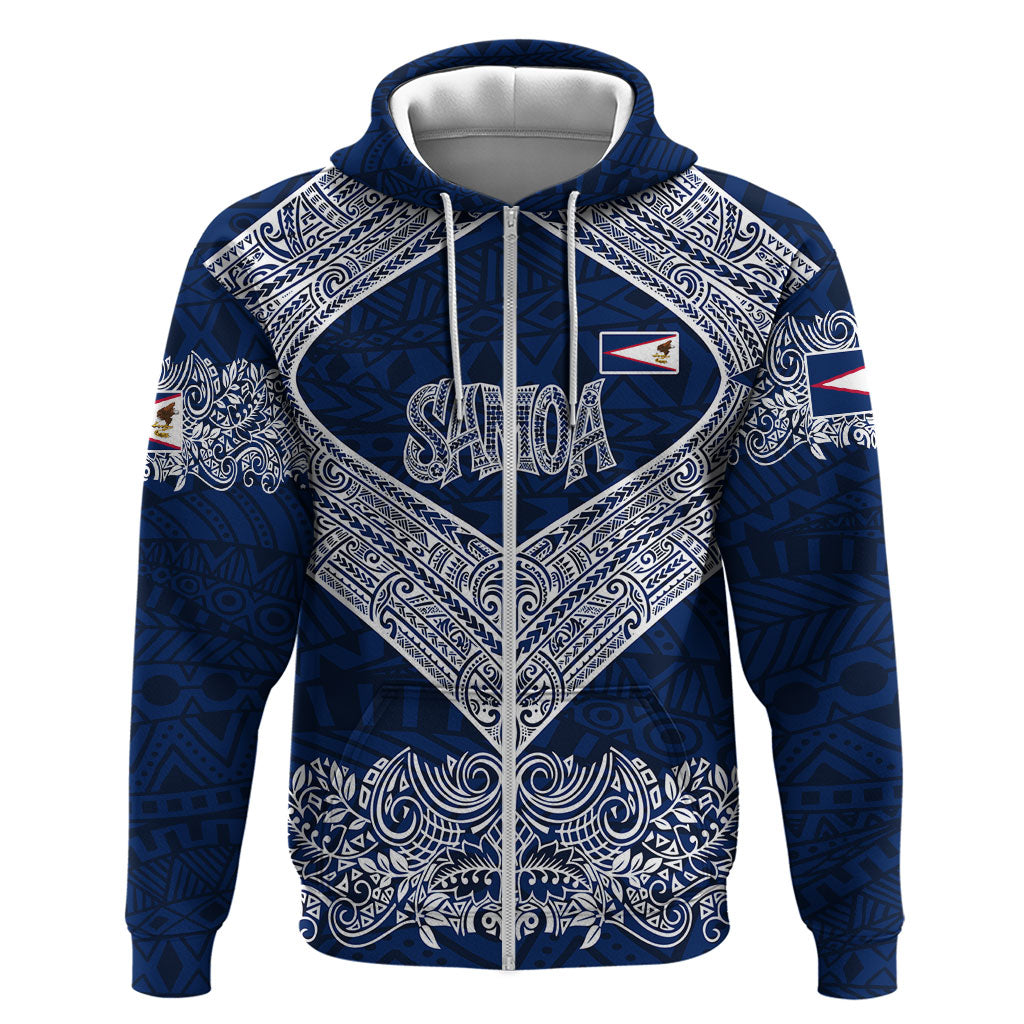 American Samoa Eagle Zip Hoodie Sea Turtle Traditional Polynesian Tribal Tattoo TS04 Zip Hoodie Blue White - Polynesian Pride