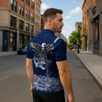 American Samoa Eagle Zipper Polo Shirt Sea Turtle Traditional Polynesian Tribal Tattoo