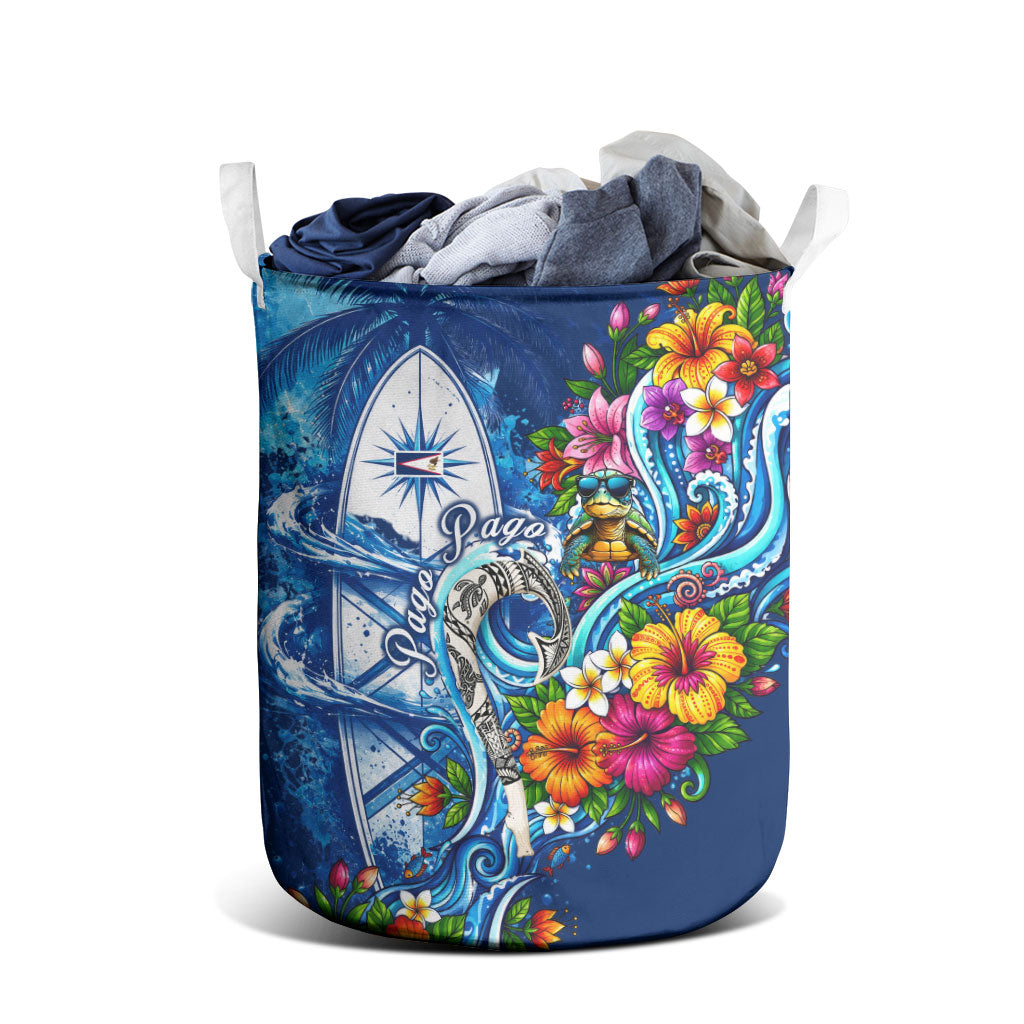 American Samoa Pago Pago Laundry Basket Sea Turtle And Fruit Bat - Tropical Hibiscus Flowers Polynesian