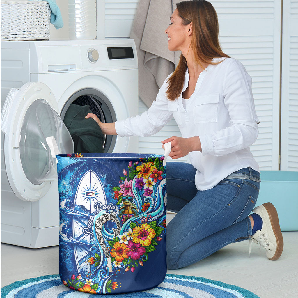 American Samoa Pago Pago Laundry Basket Sea Turtle And Fruit Bat - Tropical Hibiscus Flowers Polynesian