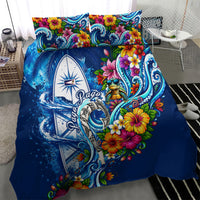 American Samoa Pago Pago Bedding Set Sea Turtle And Fruit Bat - Tropical Hibiscus Flowers Polynesian