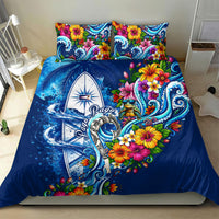 American Samoa Pago Pago Bedding Set Sea Turtle And Fruit Bat - Tropical Hibiscus Flowers Polynesian