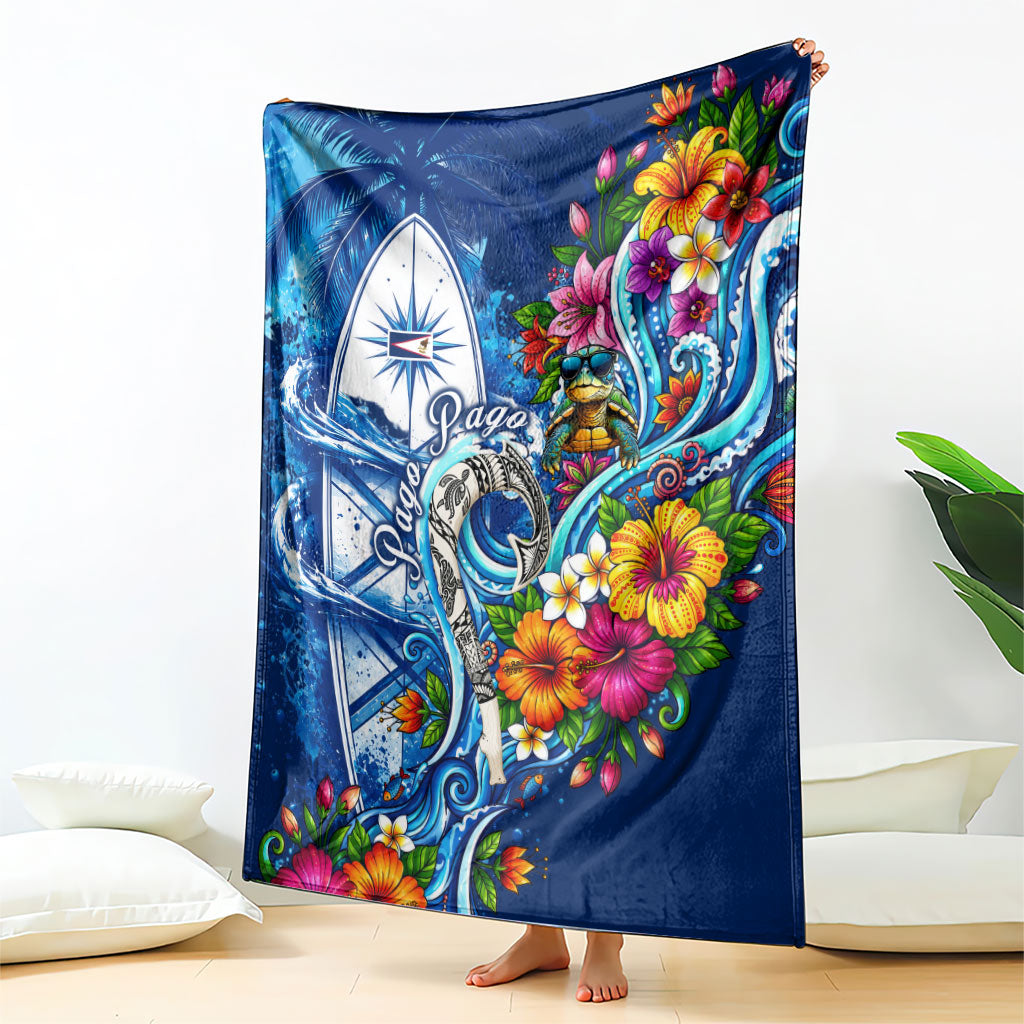 American Samoa Pago Pago Blanket Sea Turtle And Fruit Bat - Tropical Hibiscus Flowers Polynesian