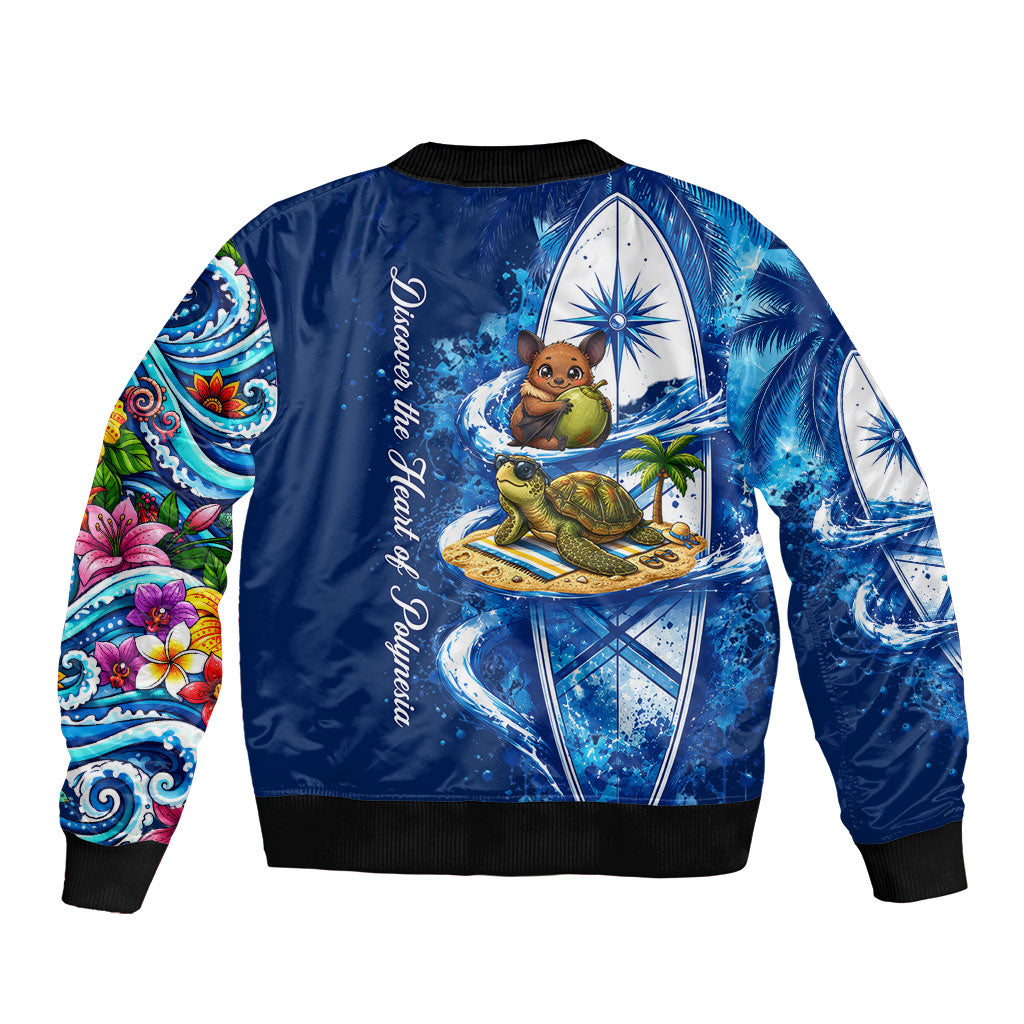 American Samoa Pago Pago Bomber Jacket Sea Turtle And Fruit Bat - Tropical Hibiscus Flowers Polynesian