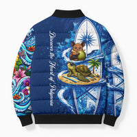 American Samoa Pago Pago Bomber Puffer Jacket Sea Turtle And Fruit Bat - Tropical Hibiscus Flowers Polynesian