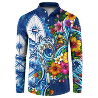 American Samoa Pago Pago Button Sweatshirt Sea Turtle And Fruit Bat - Tropical Hibiscus Flowers Polynesian