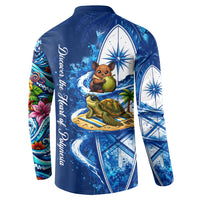 American Samoa Pago Pago Button Sweatshirt Sea Turtle And Fruit Bat - Tropical Hibiscus Flowers Polynesian