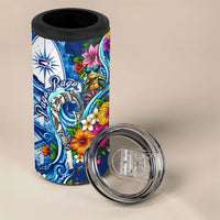 American Samoa Pago Pago 4 in 1 Can Cooler Tumbler Sea Turtle And Fruit Bat - Tropical Hibiscus Flowers Polynesian