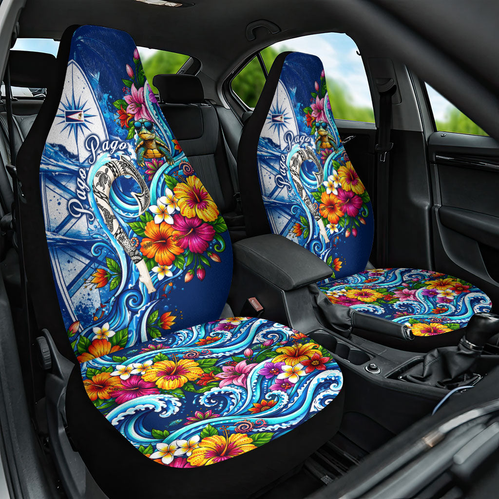 American Samoa Pago Pago Car Seat Cover Sea Turtle And Fruit Bat - Tropical Hibiscus Flowers Polynesian