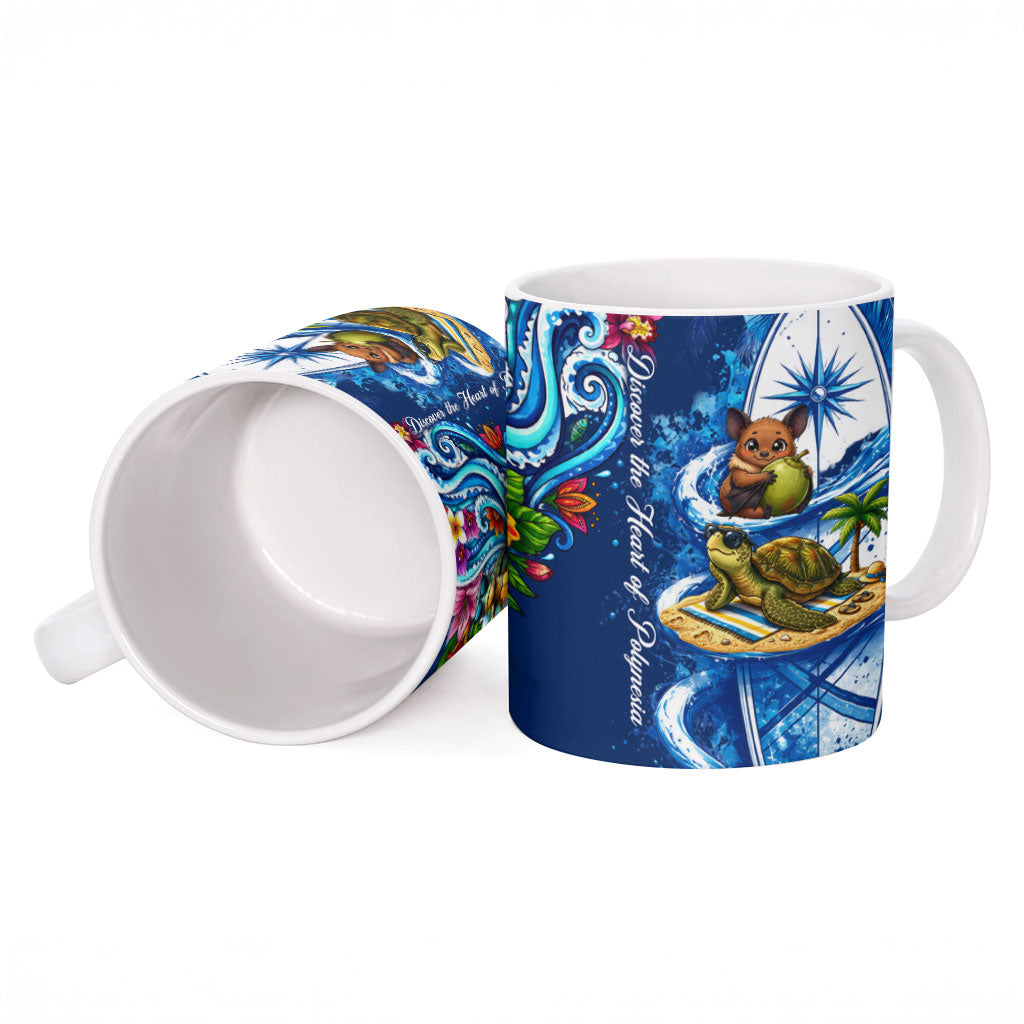 American Samoa Pago Pago Ceramic Mug Sea Turtle And Fruit Bat - Tropical Hibiscus Flowers Polynesian