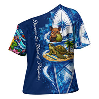 American Samoa Pago Pago Cross Shoulder Shirt Sea Turtle And Fruit Bat - Tropical Hibiscus Flowers Polynesian