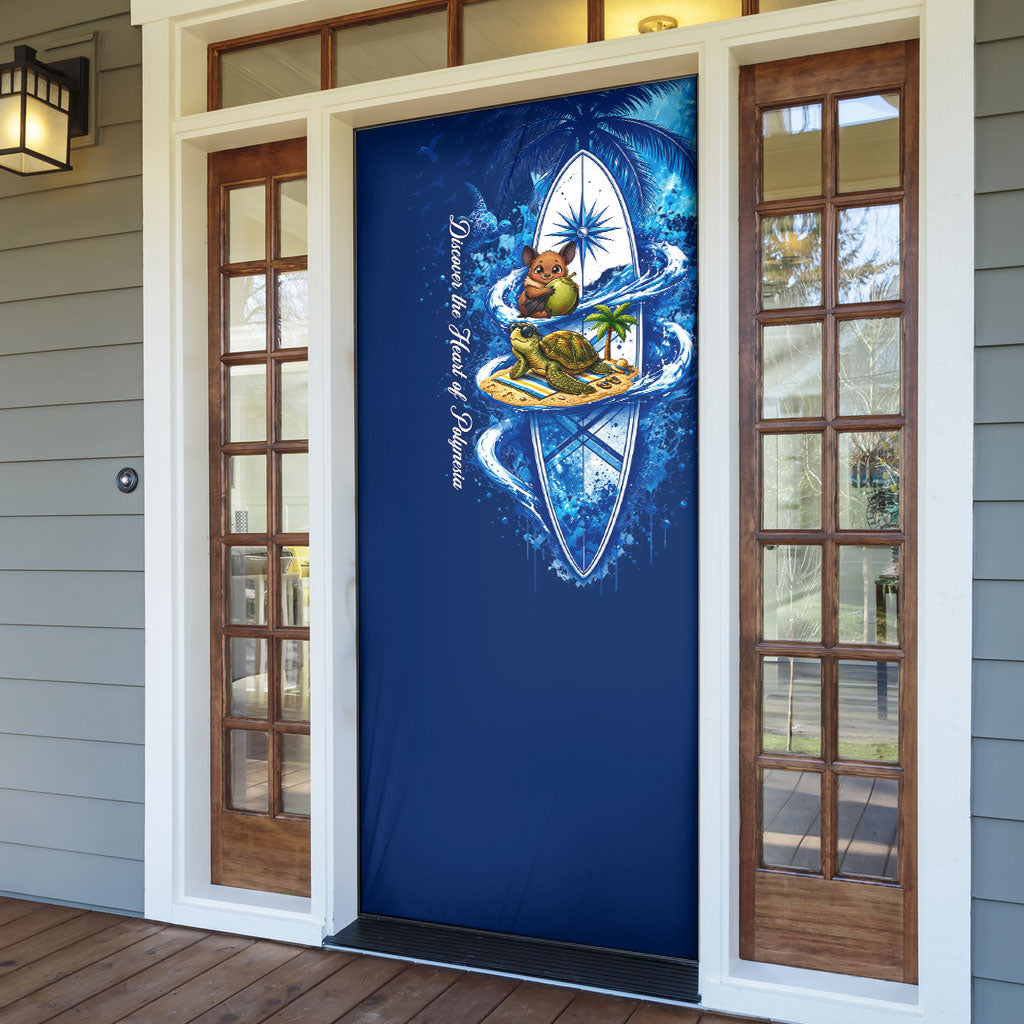 American Samoa Pago Pago Door Cover Sea Turtle And Fruit Bat - Tropical Hibiscus Flowers Polynesian